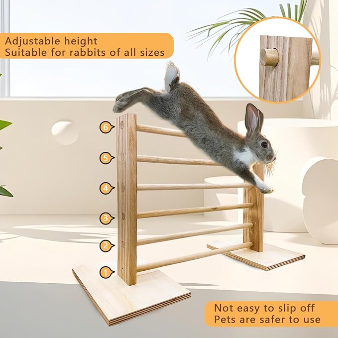 Hamiledyi Rabbit Jump Bar Rabbit Adjustable Hurdles Wooden Obstacle Exercise - Image 2