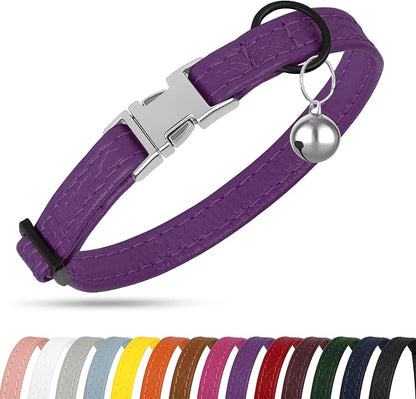 Leather Cat Collar with Buckle and Removable Bell - Image 8