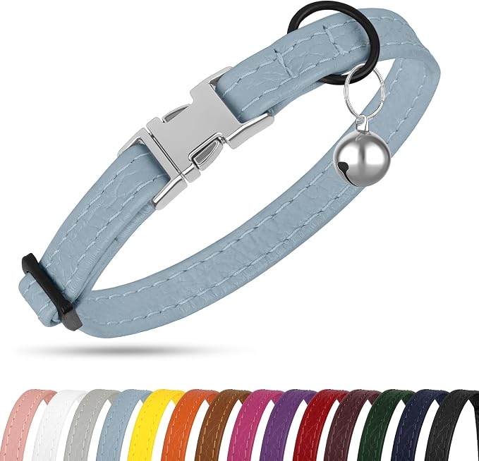 Leather Cat Collar with Buckle and Removable Bell - Image 8