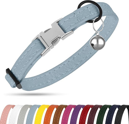 Leather Cat Collar with Buckle and Removable Bell - Image 8