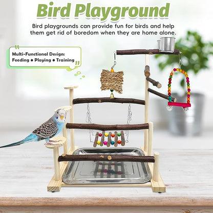 PINVNBY Bird Playground 9 PCS Parrot Perch Stand Play Gym Cockatiel Wood Bird - Image 3