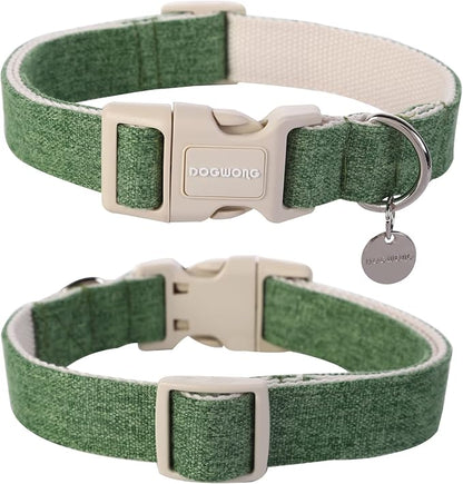 DOGWONG Cotton Hemp Dog Collar, Heavy-Duty Green Dog Collar Adjustable Soft - Image 3