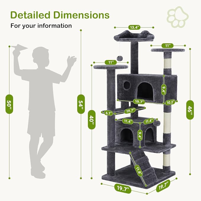 DUMOS 54-inch Indoor Cat Tree Tower –Multi-Level Pet House - Image 2
