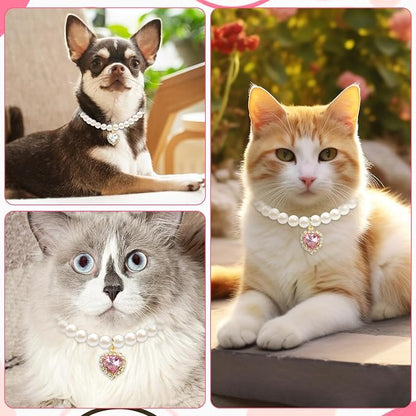 2pcs Cute Girl Cat Collar, Fancy Dog Pearl Necklace Collars Adjustable Pearl - Image 6