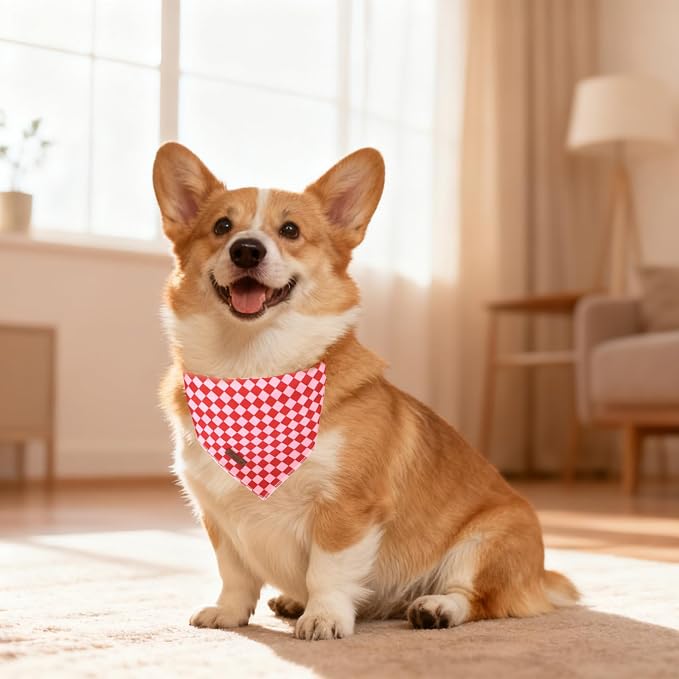 Red and Pink Plaid Dog Bandana–Red and Pink Checked Triangle Scarf - Image 3