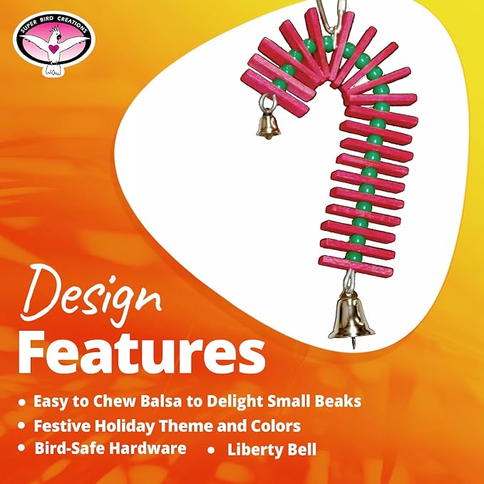 Super Bird Creations SB188 Balsa Candy Cane Bird Toy, Small Bird Size - Image 6