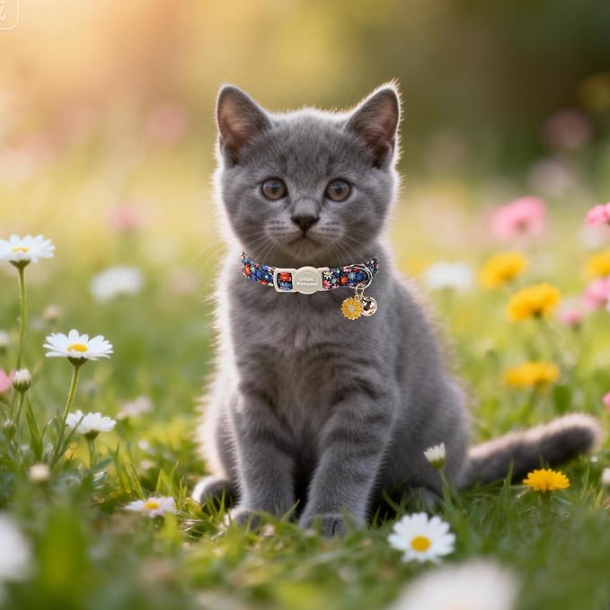 Unique Style Paws Blue Flower Cat Collar, Flower Cat Collars, Adjustable Spring - Image 6