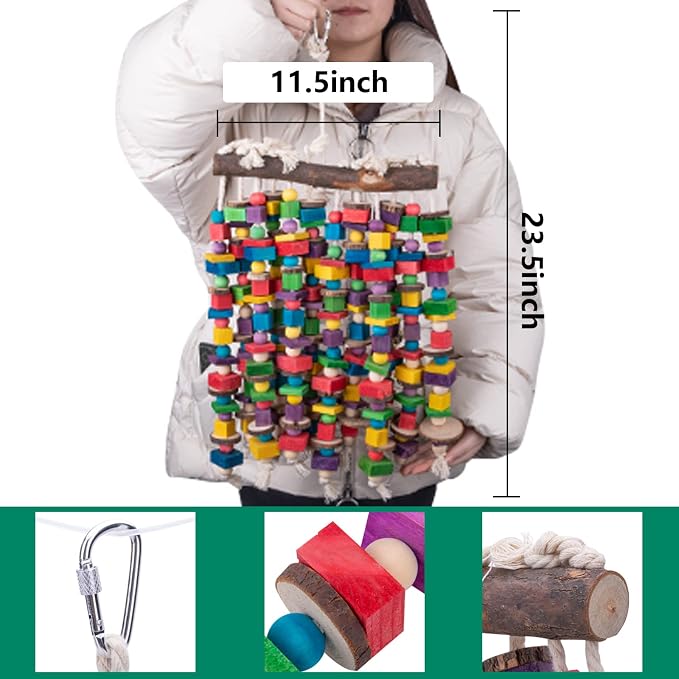 Deloky Extra Large Bird Parrot Chewing Toy-Multicolored Natural Wooden Blocks - Image 2