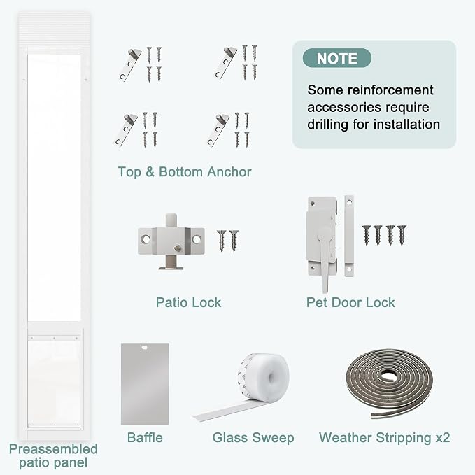 Doggie Door for Sliding Glass Doors, Adjustable Height 76 1/8"-80 7/8" Aluminum - Image 7