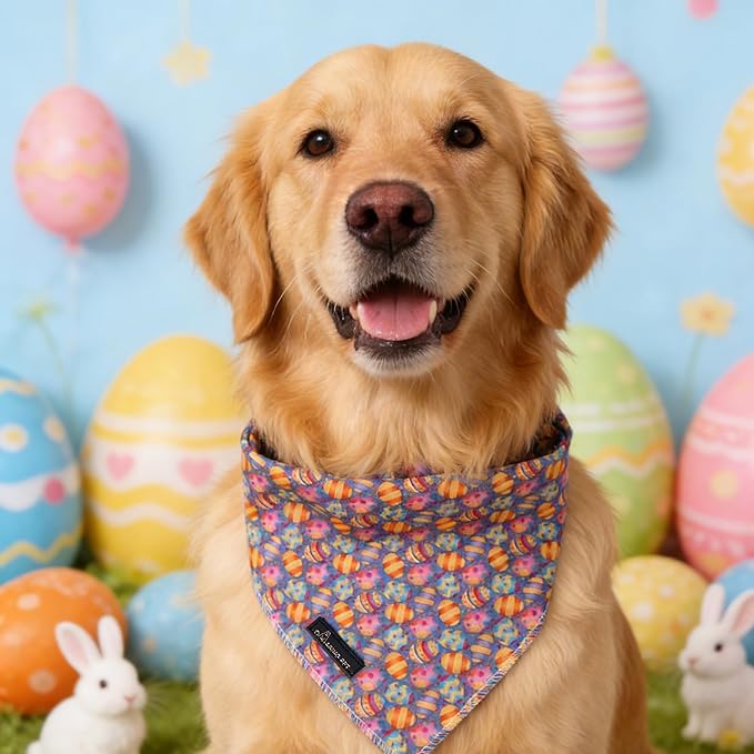 ARING PET Easter Dog Bandanas, Cute Purple Colorful Eggs Pet Bandana Scarf - Image 5