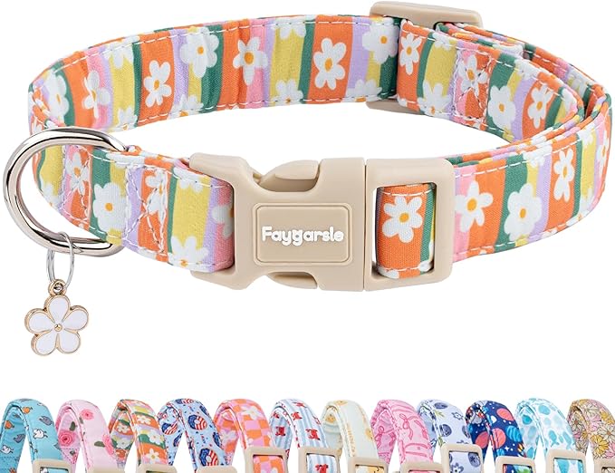 Faygarsle Colorful Floral Dog Collar, Cotton Fabric by Faygarsle