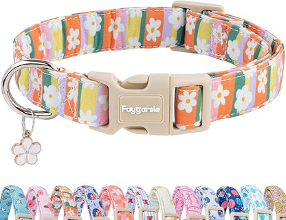 Faygarsle Colorful Floral Dog Collar, Cotton Fabric by Faygarsle