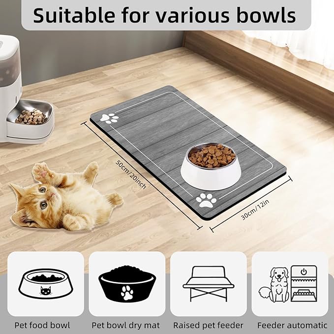 Food and Water Bowl Mat for Dog Cat, 20 x 12 inches Waterproof Non-Slip - Image 2