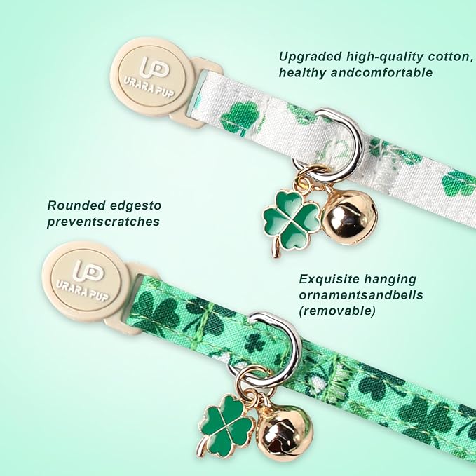 2Pack St. Patrick's Day Cat Collars, Spring Green Shamrock Cat Collars - Image 3