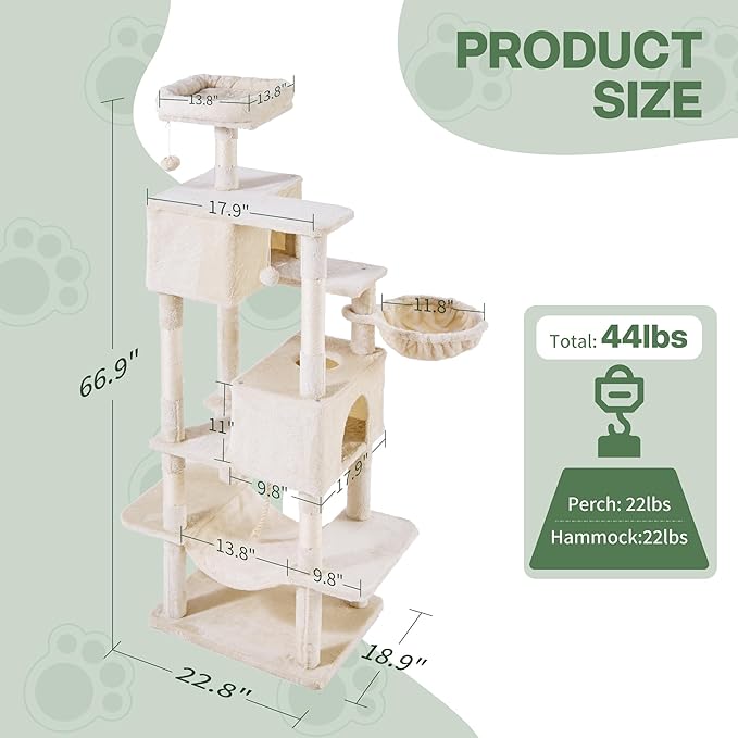 Cat Tree for Indoor Cats, 66 Inches Cat Tower - Image 3