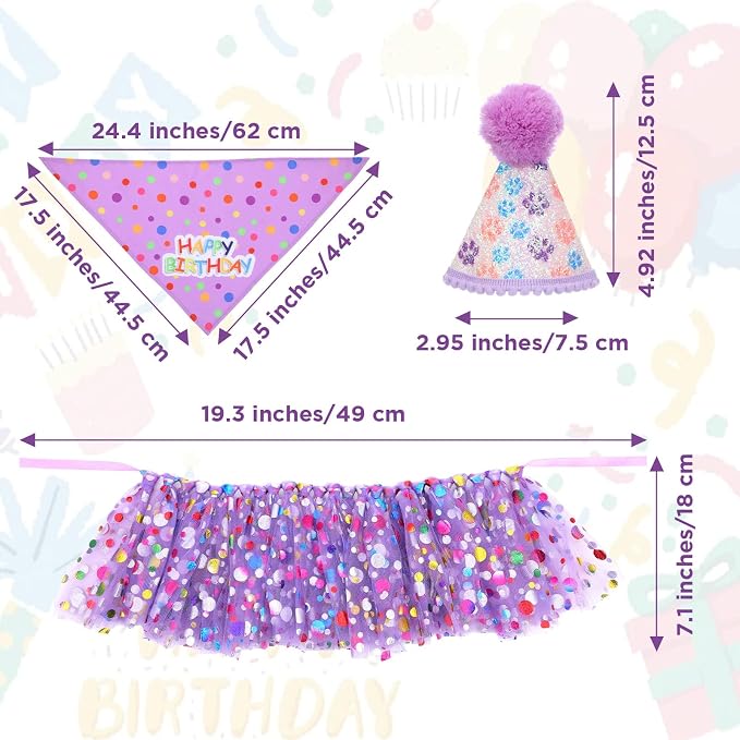 Dog Birthday Bandana with Hat and Dress Girl Set Puppy Birthday Party Supplies - Image 2