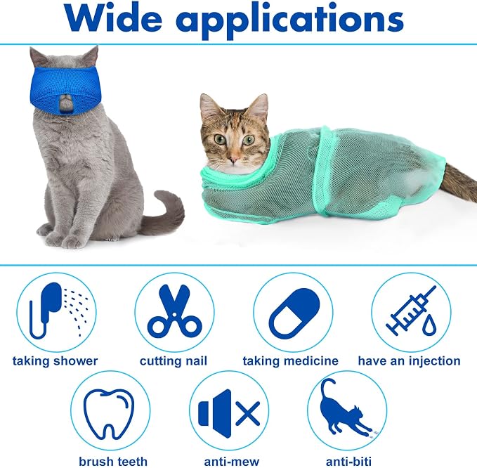 9 Pcs Cat Bathing Bag Set Cat Shower Bag Anti Bite and Scratch - Image 2