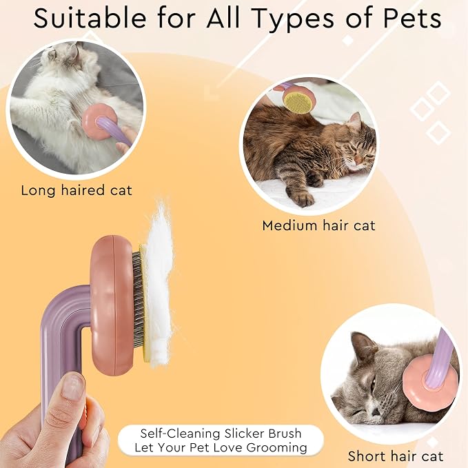 GJEASE Cat Grooming Glove Brush, Self-Cleaning Slicker Pet Brush - Image 6