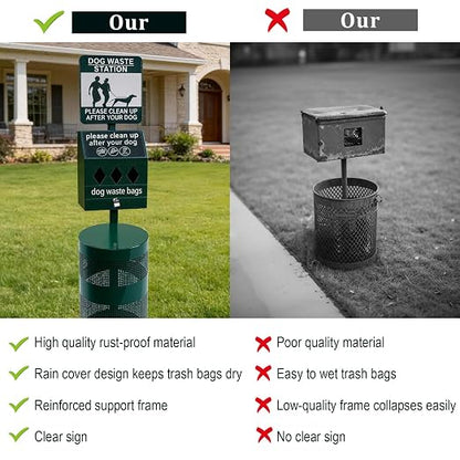 Dog Waste Station, 12 Gallons Pet Waste Bin, Outdoor Dog Waste Disposal System - Image 4