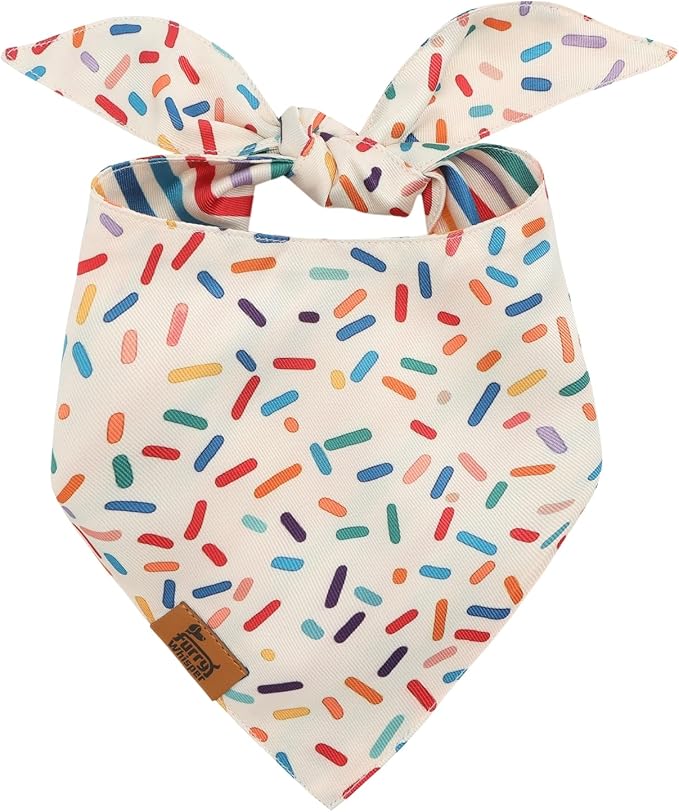 Birthday Dog Bandanas Medium Large, Colorful Sprinkle Stripes, Reversible Soft by FurryWhisper