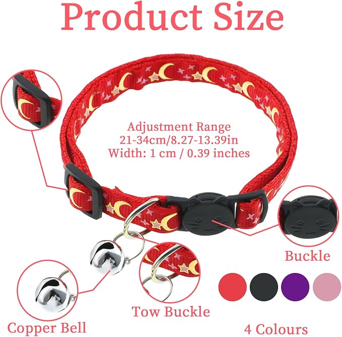 Jeffdad 4Pcs Cat Collar with Bells, Breakaway Cat Collars Kitten Collar Moons - Image 2