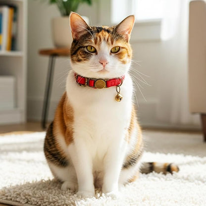 Red Cat Collar, Breakaway Leather Cat Collar Adjustable Red Kitten Collars - Image 4