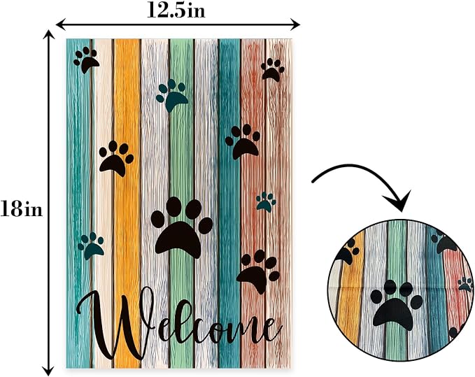 Welcome Paw Garden Flag, Welcome Spring Summer Garden Flag Colorful Footprint - Image 2