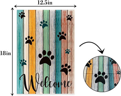 Welcome Paw Garden Flag, Welcome Spring Summer Garden Flag Colorful Footprint - Image 2