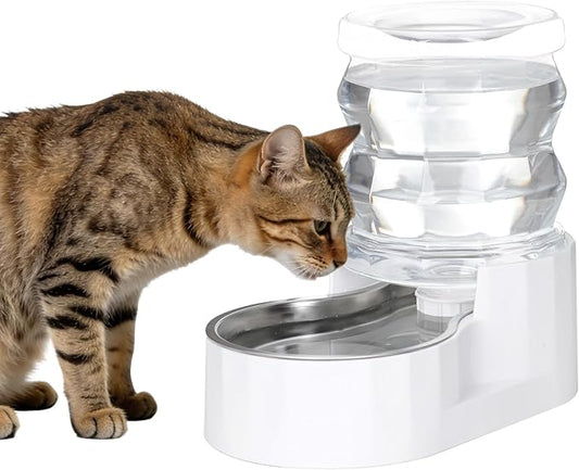 RIZZARI Gravity Water Bowl Dispenser: 4L White Stainless Steel Water Feeder by RIZZARI