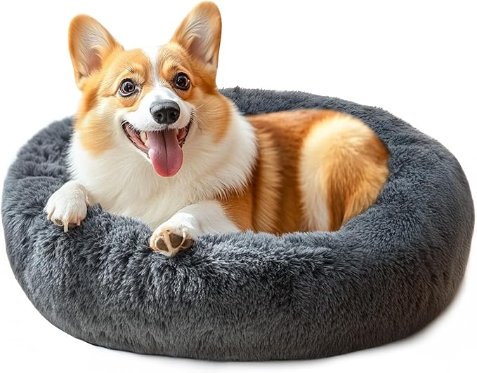 28in Large Dog Bed, Medium Size Dog and Cats, Calming Donut Bed by Hoewina