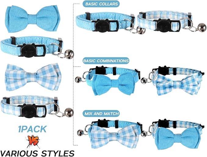 2 Pcs Boy Cat Collar with Bell Breakaway Cat Collars Cute Kitten Bow Tie Collar - Image 3