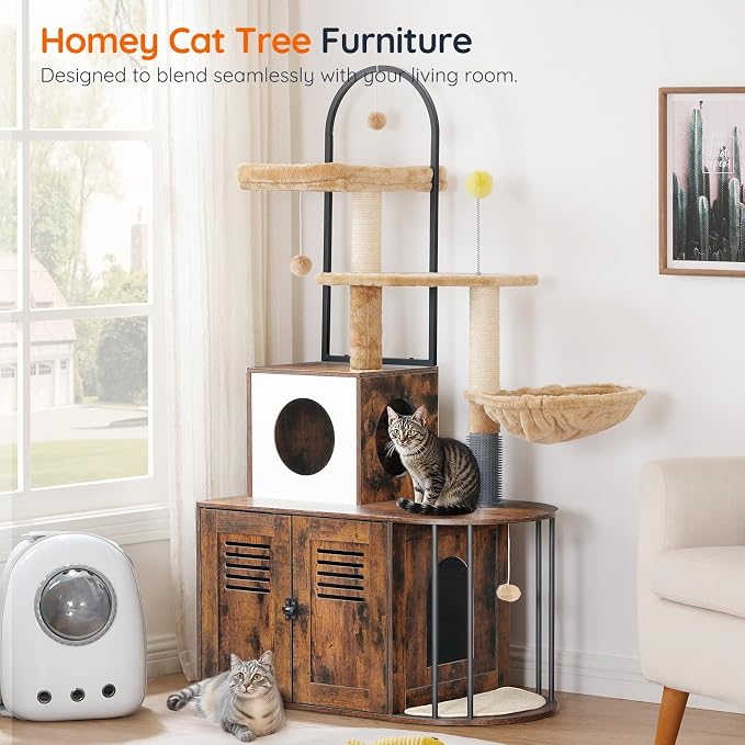 HOOBRO Cat Tree with Litter Box Enclosure, All-in-One 31.5" Cat Tower with - Image 9