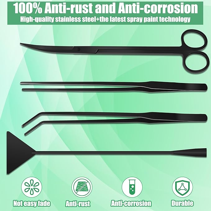 Aquarium Aquascape Tools Kit, 4 in 1 Anti-Rust Aquatic Plant Aquascaping Tool - Image 7