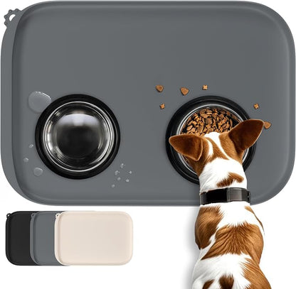 Silicone Dog Food Mat with Side Pocket & Hook Hole, Soft Raised Edges, Easy by Conlun
