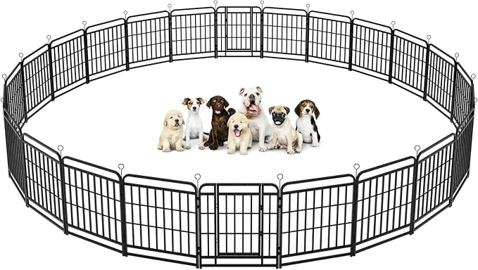 Dog Fence Outdoor 24 Piece Panels 32" Height, Square Steel Pipe by Committedtobetterpetlife