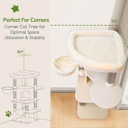 Globlazer Corner Cat Tree, 51in Curved Series Modern Cat Tower - Image 2