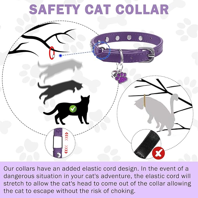 SCENEREAL Cat Collar with Bells, Leather Cat Collars with Paw Studded, - Image 5
