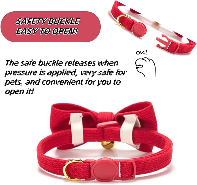 Soft Corduroy Cat Collar with Bell and Bowtie, Safety Breakaway Clasp, - Image 4