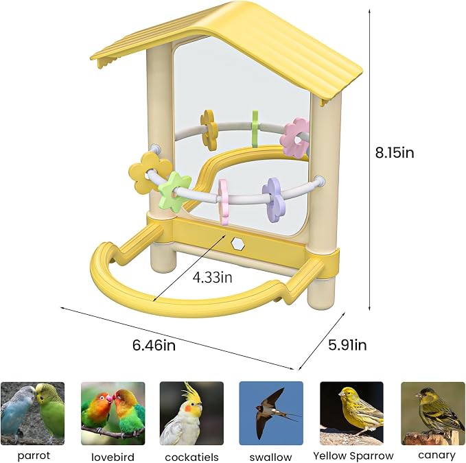 8.1 Inch Pet Bird Mirror with Perch Stand and Parakeet Chew Toys, Parrot Toys - Image 9