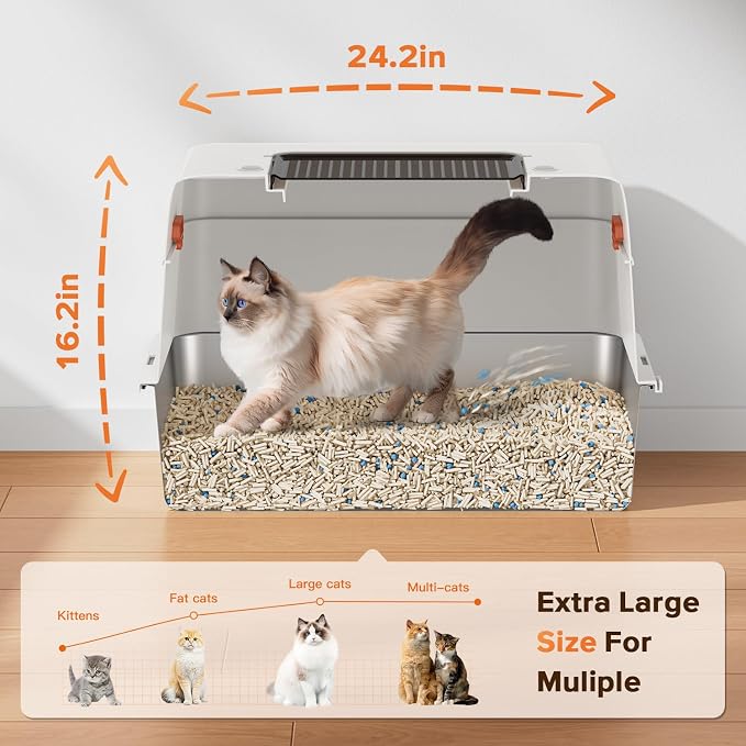 XL Premium Stainless Steel Enclosed Cat Litter Box - Image 2