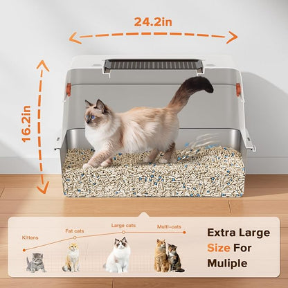 XL Premium Stainless Steel Enclosed Cat Litter Box - Image 2