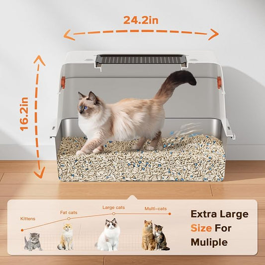 XL Premium Stainless Steel Enclosed Cat Litter Box - Image 2