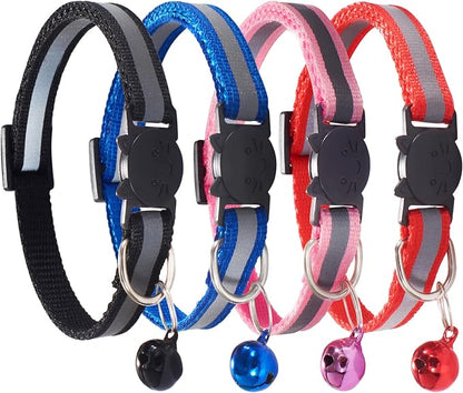 4 Pcs Cat Collars with Bell, Breakaway & Reflective, 4 Colors, 7-12 Inch by D-buy