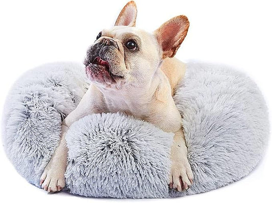 Calming Donut Dogs Beds for Small Dogs Washable, 23inch Plush Round Pet Bed for by nononfish