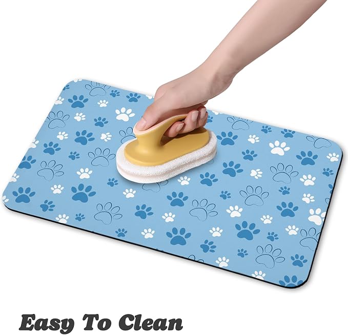 Dog Food Mat, Absorbent Water Bowl Mats Cat Pet Feeding Placemats Blue 17 * 30 - Image 4