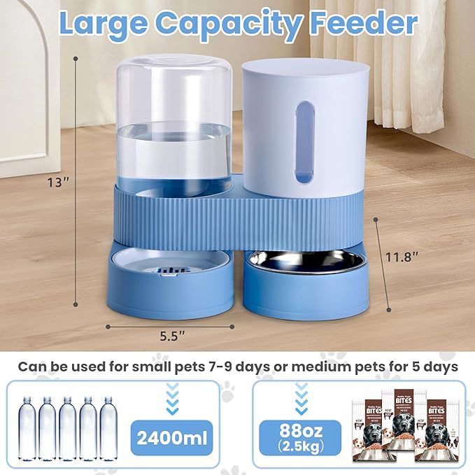 2 Pack Automatic Cat Feeder Stainless Steel Water Dispenser Gravity Food Feeder - Image 2