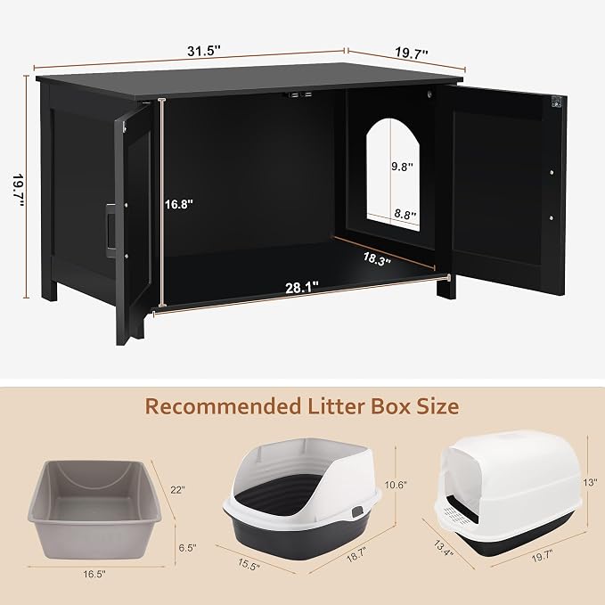 Homhedy Cat Litter Box Enclosure, Wooden Cat Washroom Furniture - Image 6