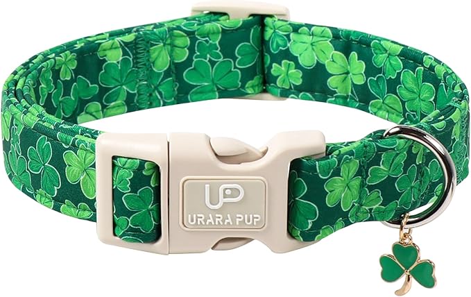St. Patrick's Day Dog Collar, UP URARA PUP Shamrock Adjustable Pet Collar by UPURARAPUP