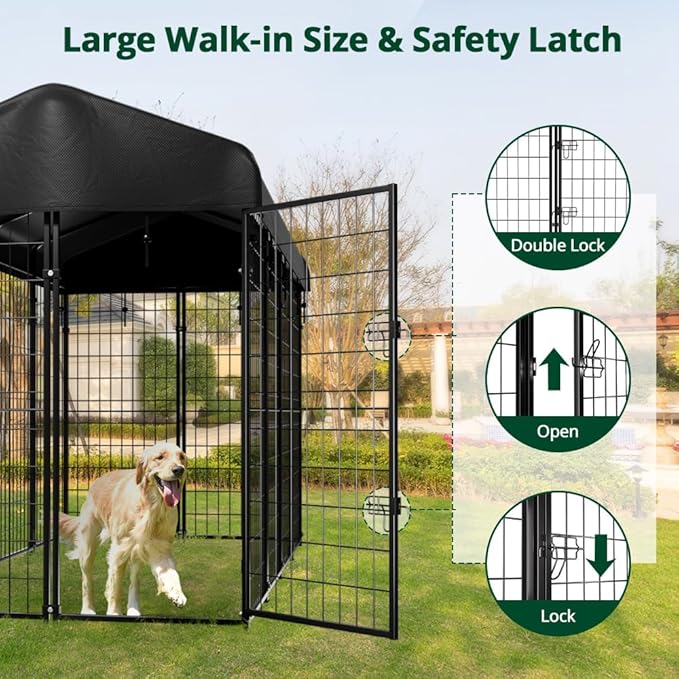 Dog Kennel Outside with Roof, Heavty Duty Welded Dog Crate Playpen with - Image 4