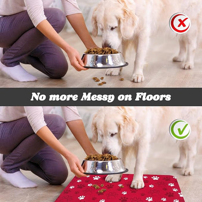 Dog Food Mat, Absorbent Water Bowl Mats Cat Pet Feeding Placemats Red 16 * 24 - Image 5